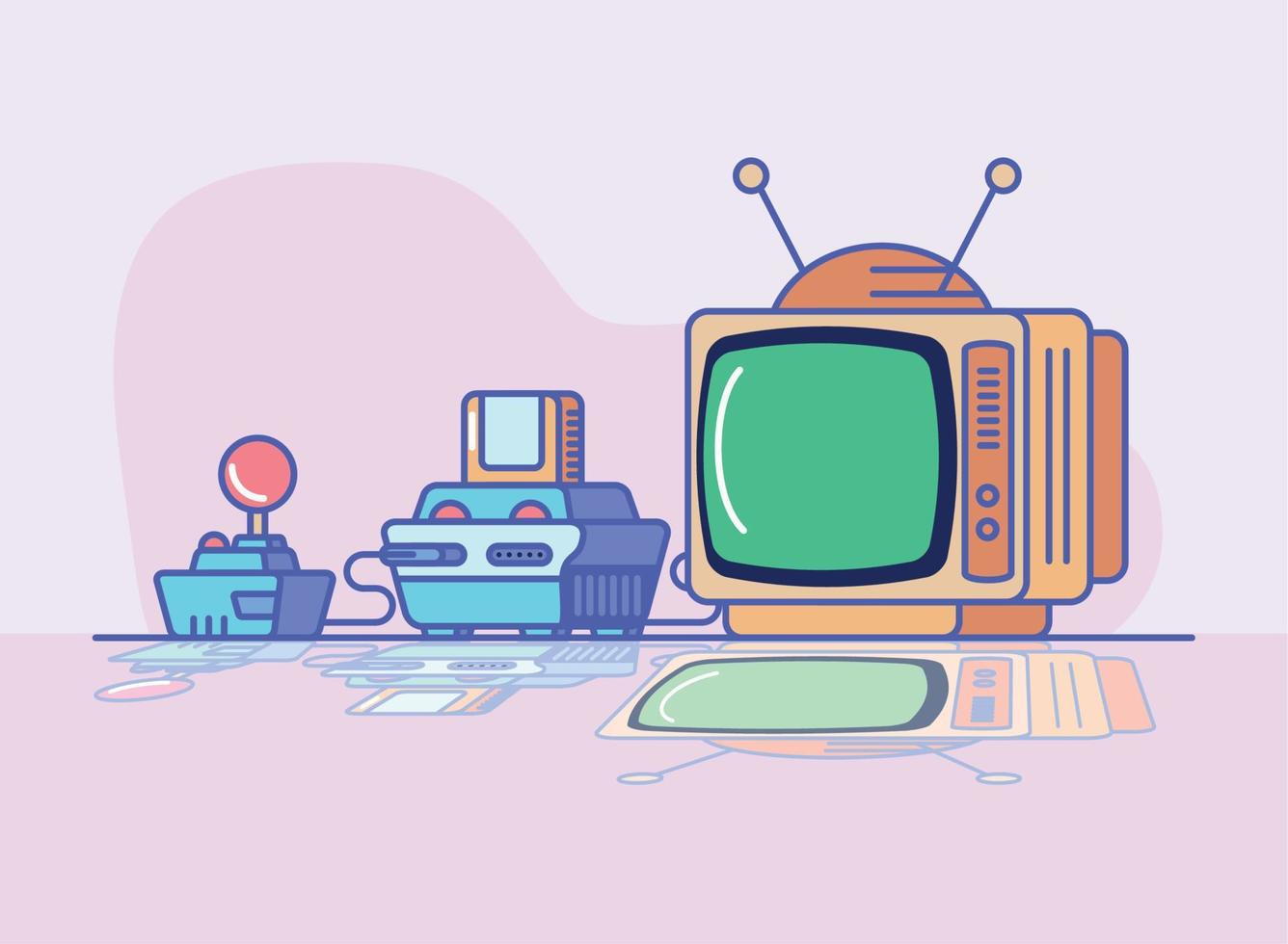 retro tv en videogame vector