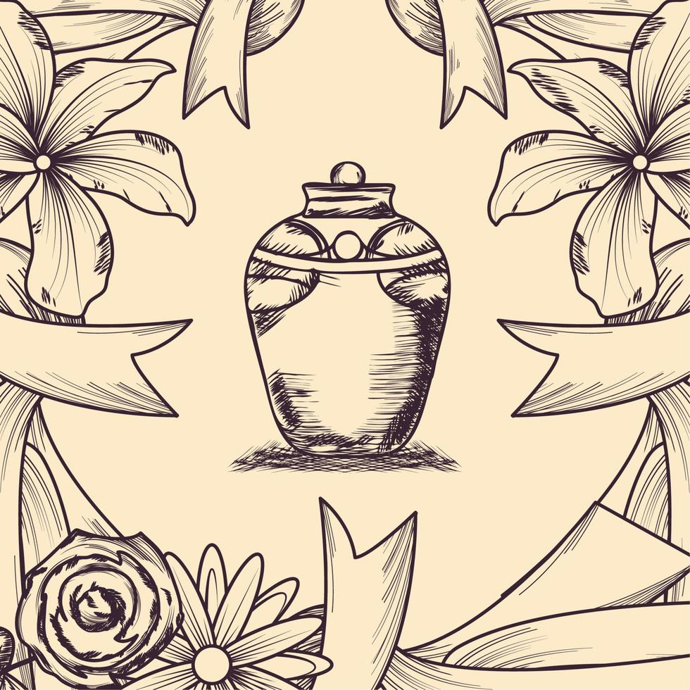 begrafenis urn bloemen vector