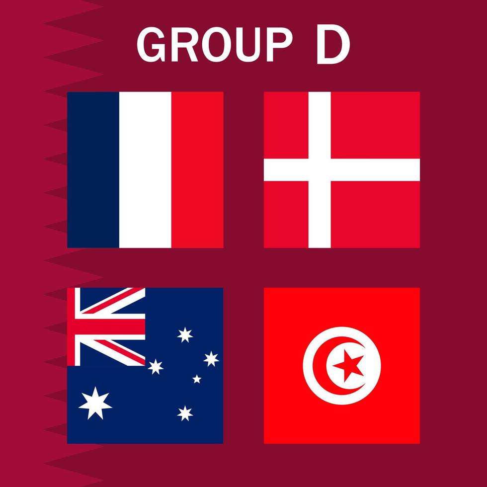 wedstrijdschema groep d. internationaal voetbaltoernooi in qatar. vectorillustratie. vector