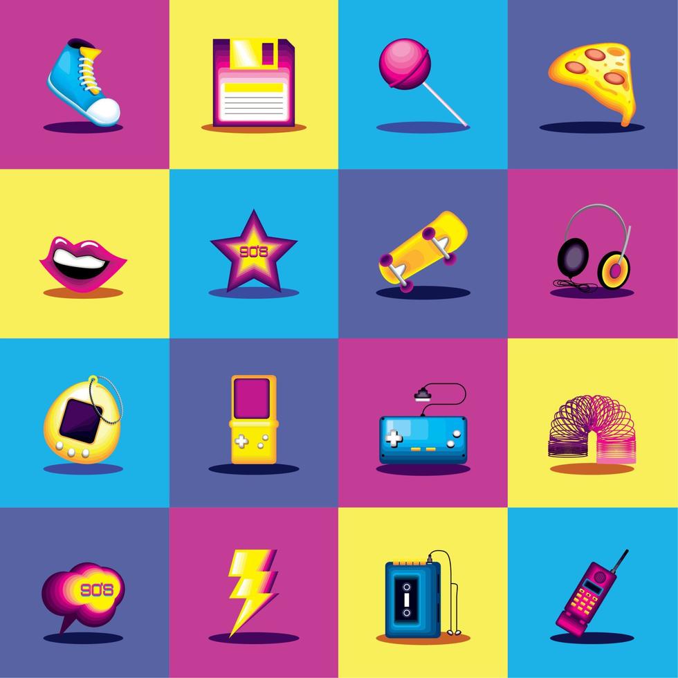 iconen van gadgets uit de jaren 90 vector