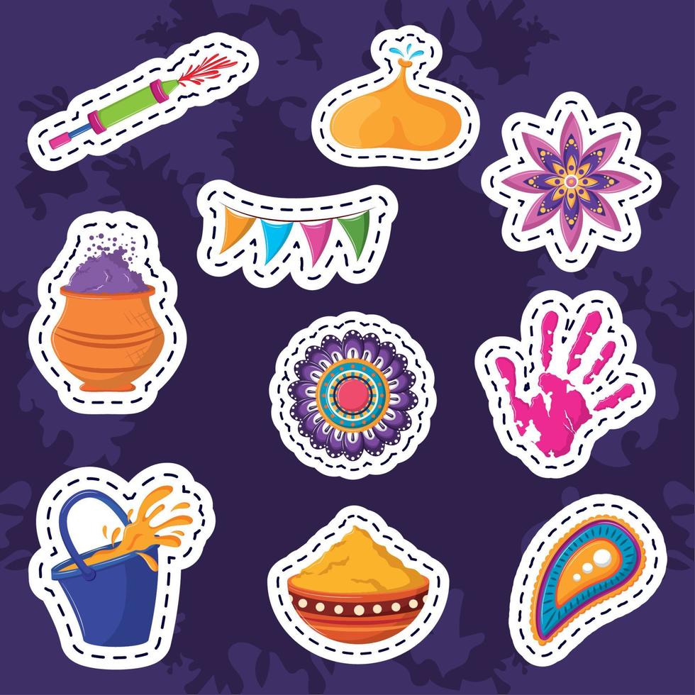 gelukkige holi-stickers vector