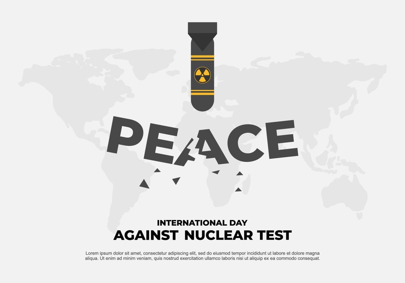 wereld internationale dag tegen nucleaire test met vliegende raketkaart vector