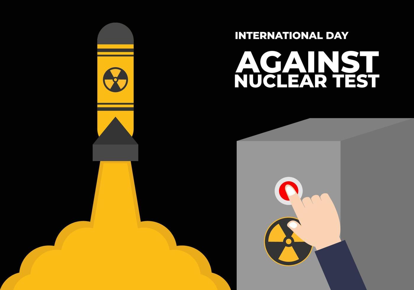 wereld internationale dag tegen nucleaire test raket hand drukknop vector