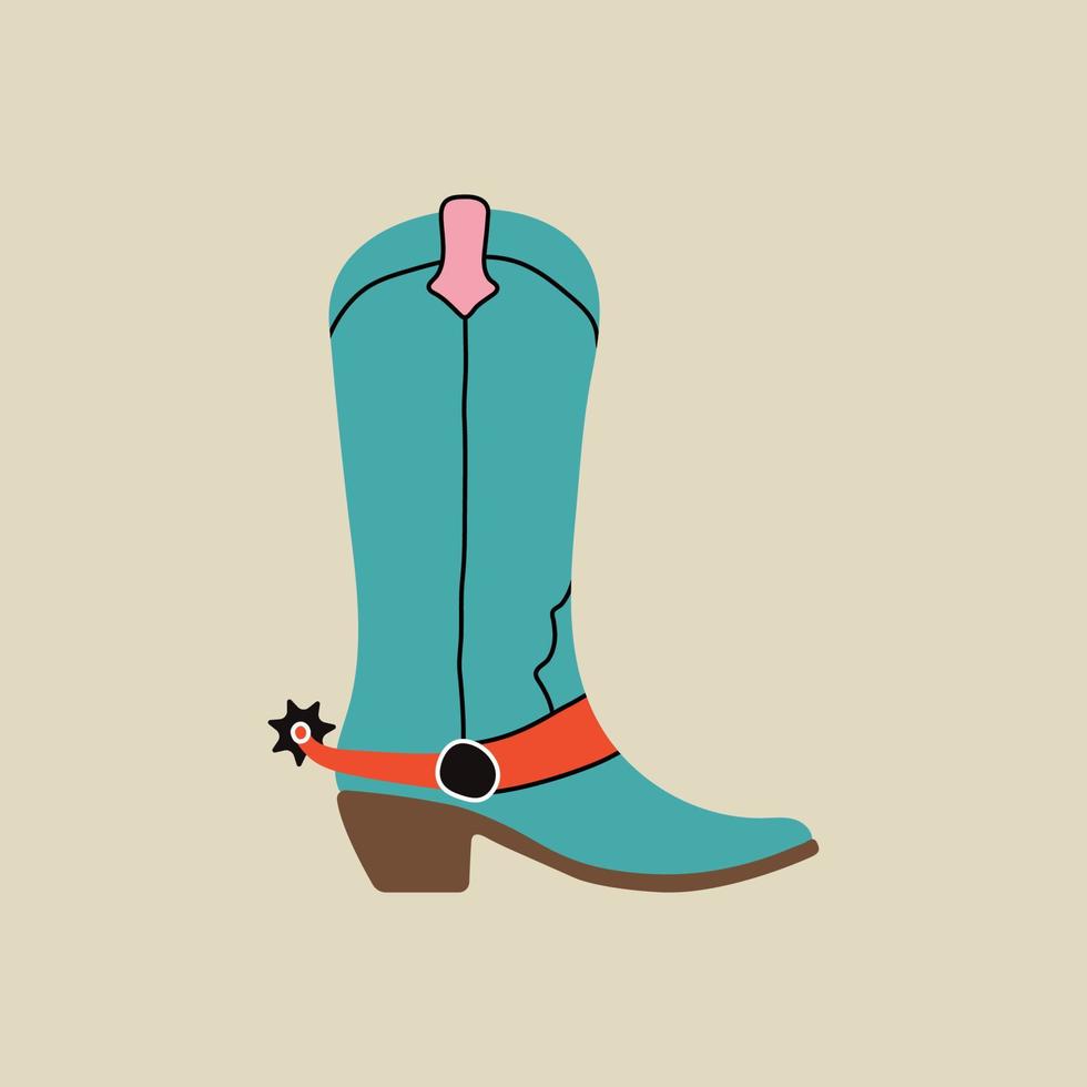 wilde westen element in moderne stijl plat, lijnstijl. hand getekende vectorillustratie van oude westerse cowboy boot fashion stijl, cartoon design. cowboy patch, badge, embleem. vector