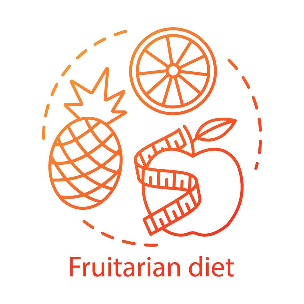 vegetarische voeding, fruitarisch dieetconcept icoon. veganistische levensstijl idee dunne lijn illustratie. biologisch fruit, gezonde voeding. verse appel, ananas en sinaasappel vector geïsoleerde overzichtstekening