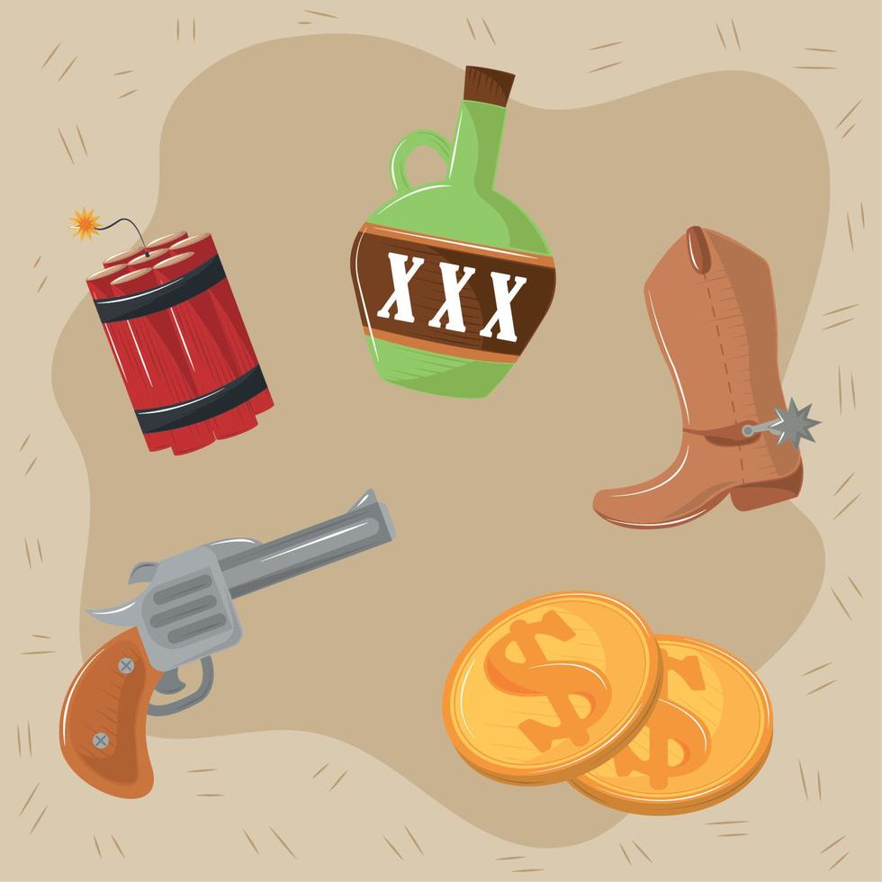 wilde westen retro iconen vector