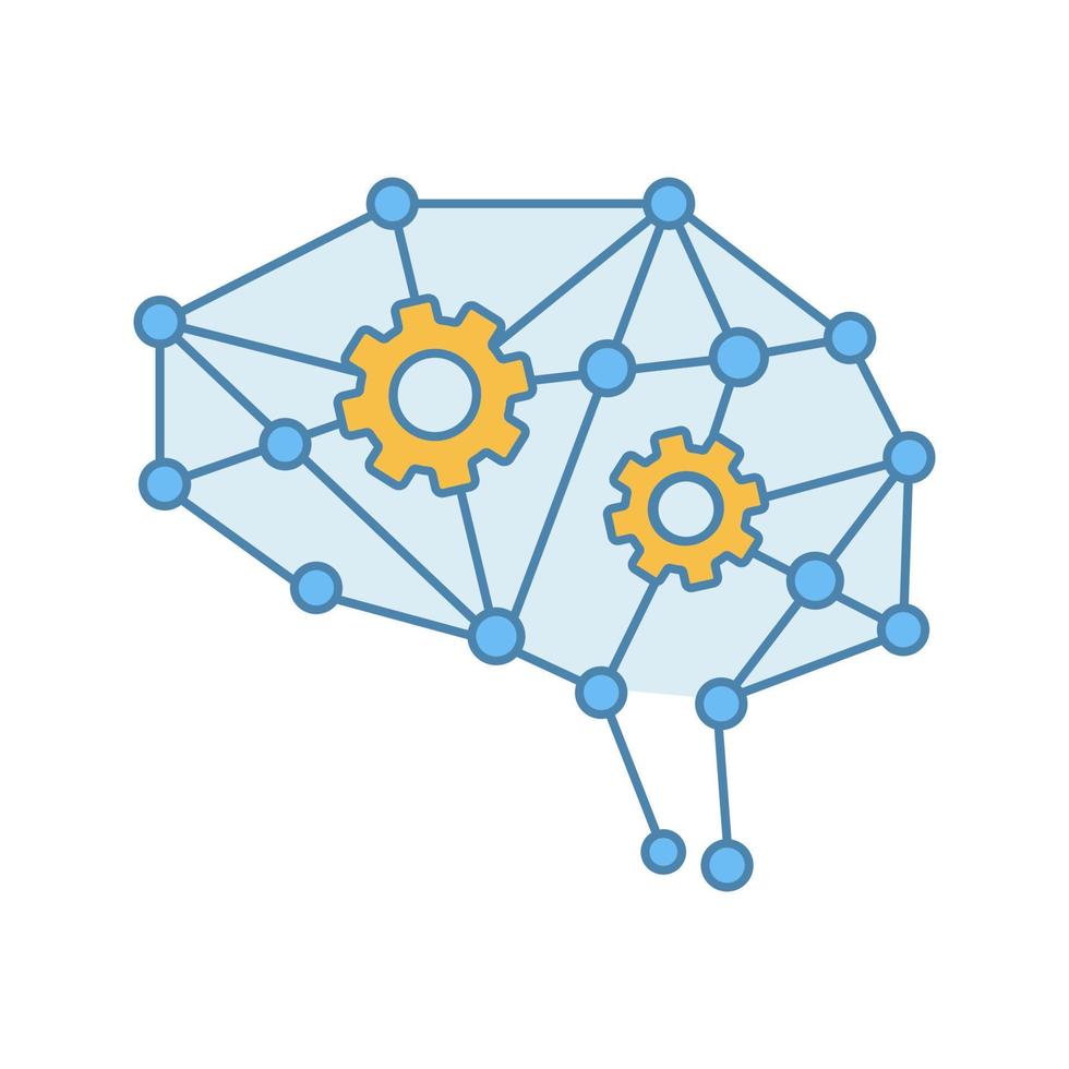 diep leren ai kleur icoon. neurotechnologie. digitaal brein. neuraal netwerk met tandwielen. kunstmatige intelligentie. geïsoleerde vectorillustratie vector