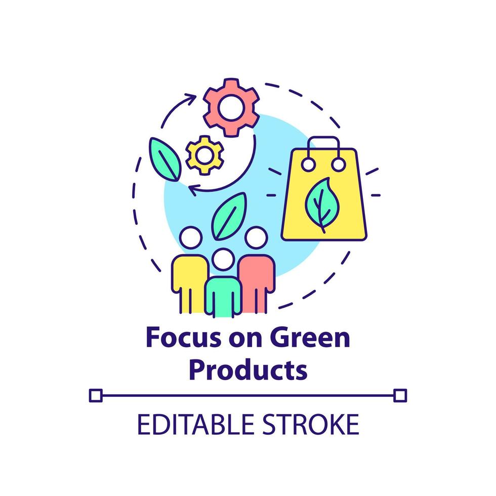 focus op groene producten concept icoon. duurzame goederen. klant gedrag trend abstracte idee dunne lijn illustratie. geïsoleerde overzichtstekening. bewerkbare streek. vector