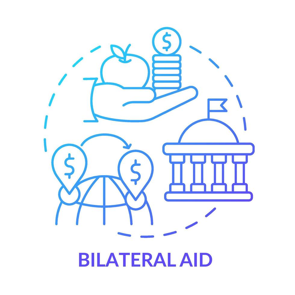 bilaterale hulp blauwe gradiënt concept icoon. soort buitenlandse hulp abstracte idee dunne lijn illustratie. middelen toewijzen aan het ontvangende land. geïsoleerde overzichtstekening. vector
