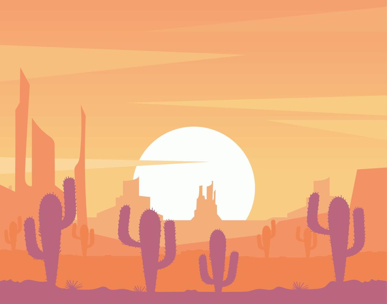 zonsondergang woestijn met cactus vector