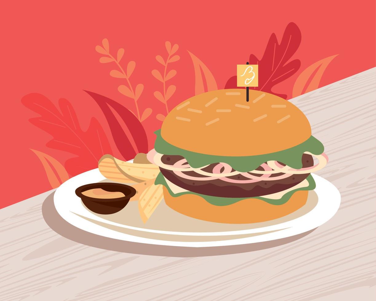 heerlijke hamburger fastfood vector