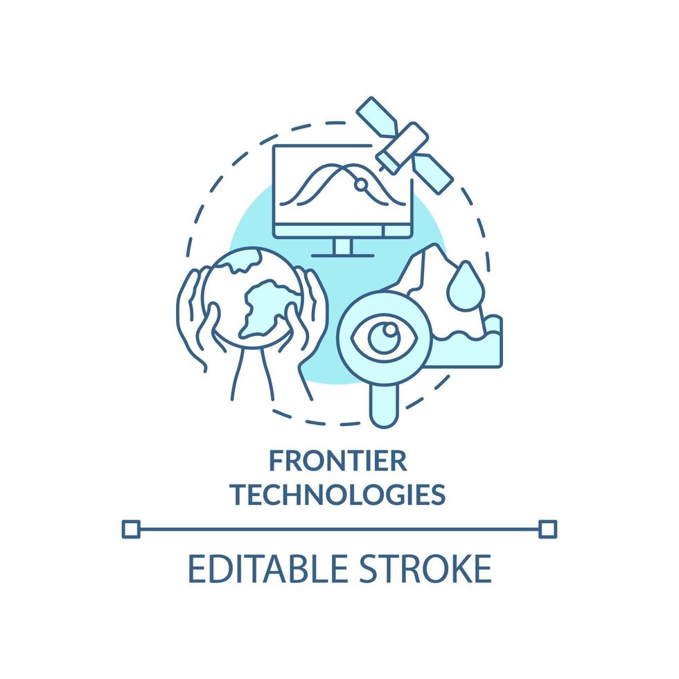 grens technologie turquoise concept icoon. ruimteverkenning en klimaatverandering abstracte idee dunne lijn illustratie. geïsoleerde overzichtstekening. bewerkbare streek. vector
