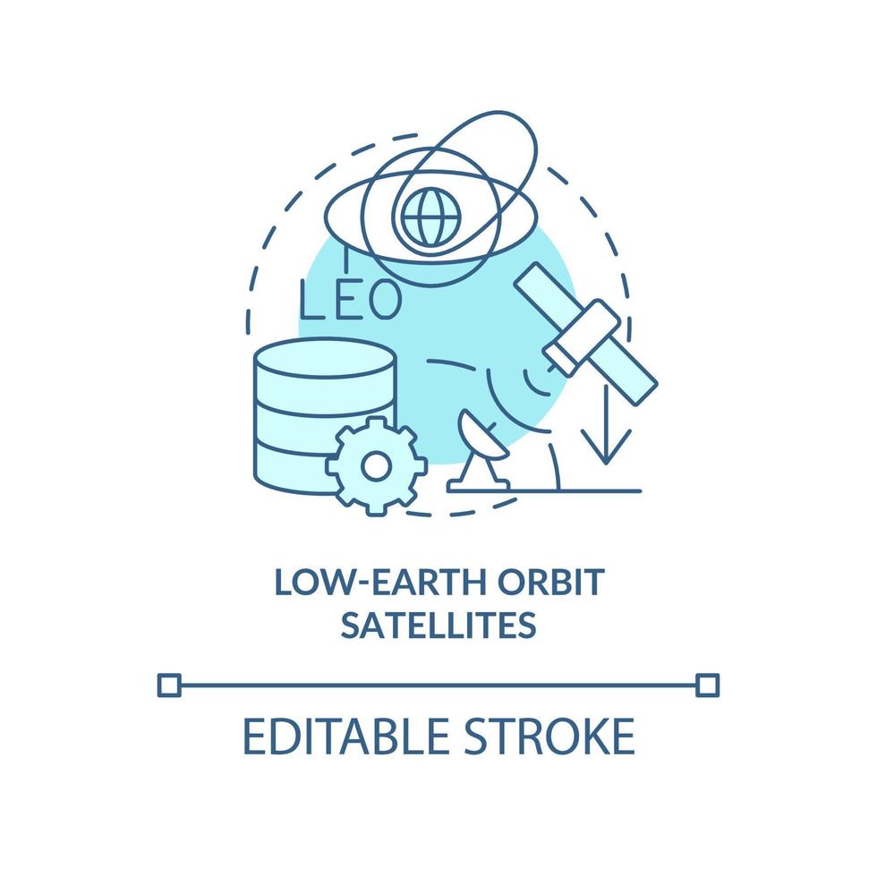 lage baan om de aarde satellieten turquoise concept icoon. draadloos systeem. spacetech trend abstracte idee dunne lijn illustratie. geïsoleerde overzichtstekening. bewerkbare streek. vector