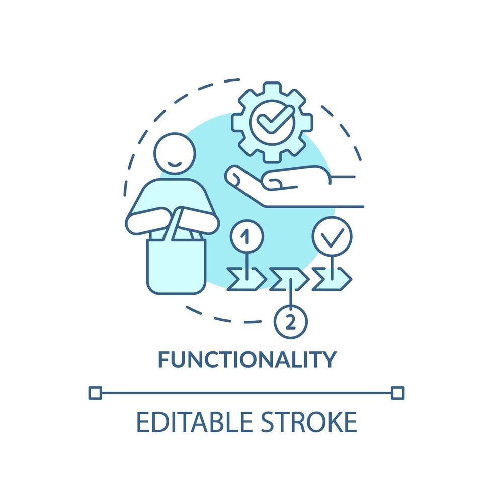 functionaliteit turquoise concept icoon. goederen nut en voordelen. product nodig abstracte idee dunne lijn illustratie. geïsoleerde overzichtstekening. bewerkbare streek. vector