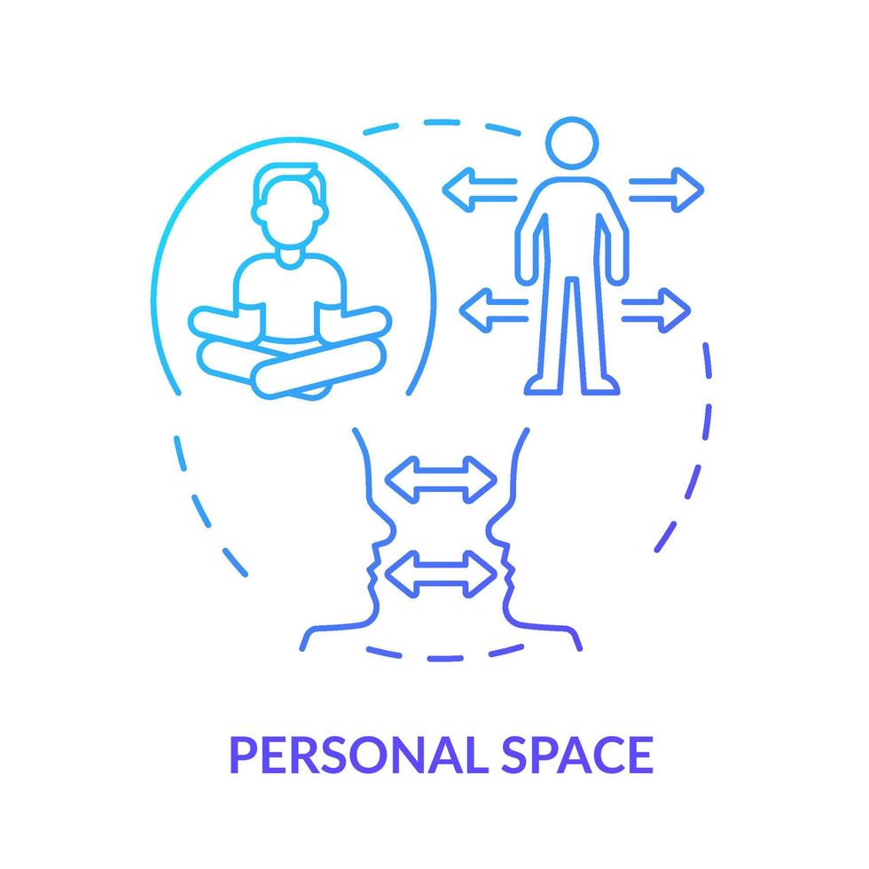persoonlijke ruimte blauw kleurverloop concept icoon. hou afstand. comfort zone. Ethische code. sociale etiquette abstracte idee dunne lijn illustratie. geïsoleerde overzichtstekening. vector
