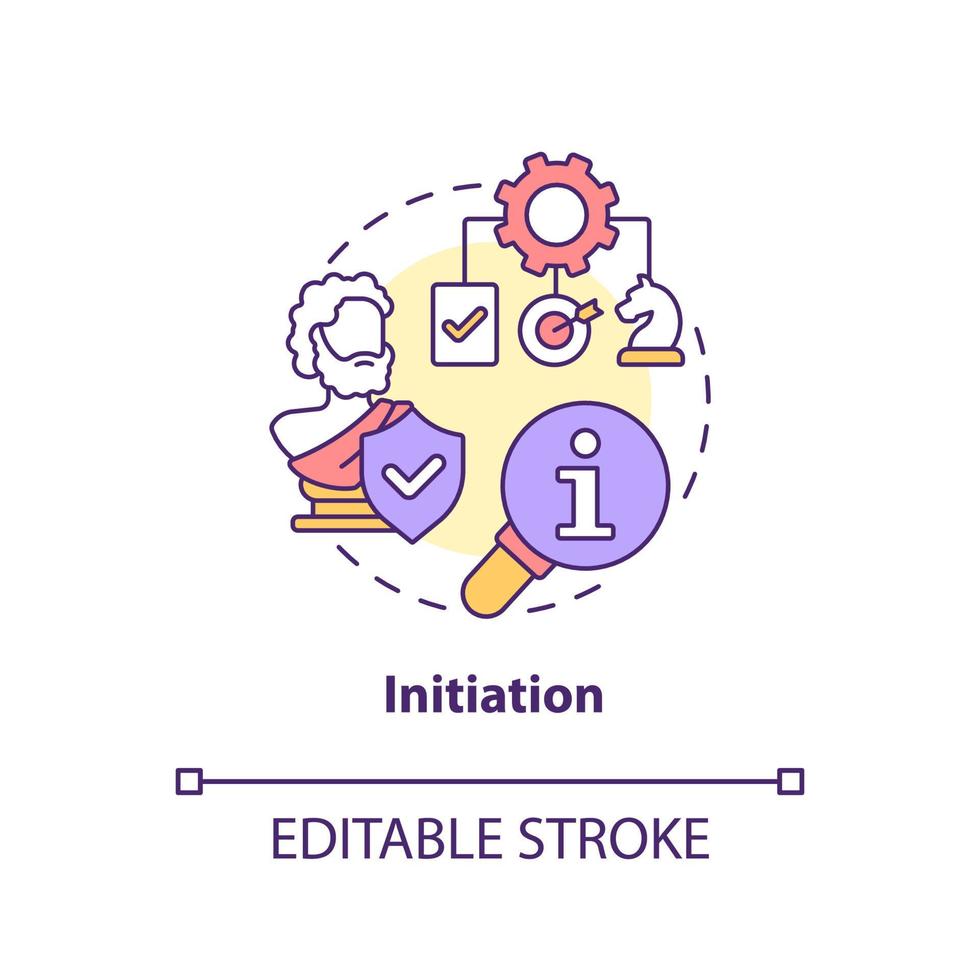 initiatie concept icoon. analyseren van projectproblemen. erfgoed instandhouding proces abstracte idee dunne lijn illustratie. geïsoleerde overzichtstekening. bewerkbare streek. vector