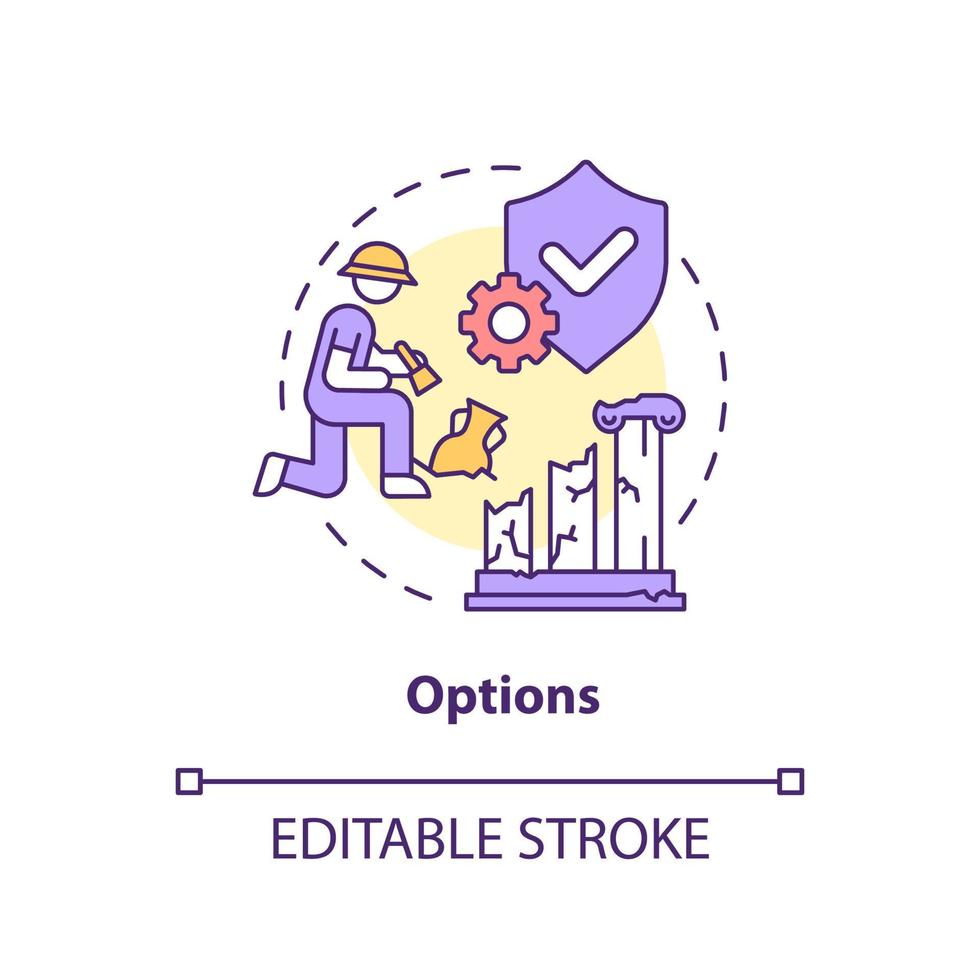 opties concept icoon. kies reservering manier. erfgoed behoud proces abstracte idee dunne lijn illustratie. geïsoleerde overzichtstekening. bewerkbare streek. vector
