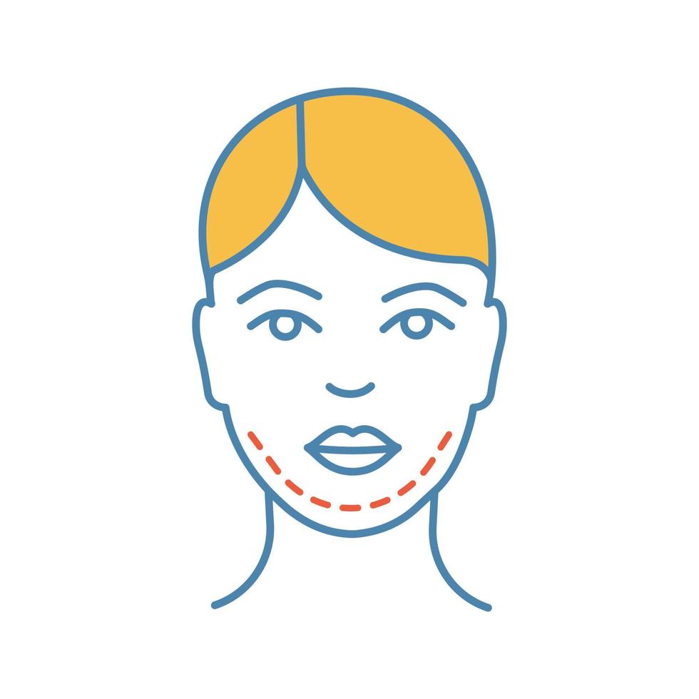 dubbele kin chirurgie kleur icoon. plastische chirurgie. dubbele kin verwijderen. gezichtsverjonging. genioplastiek. facelift operatieve ingreep. geïsoleerde vectorillustratie vector