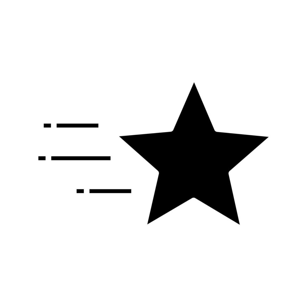vliegende ster glyph pictogram. populariteitsgroei en waardering. silhouet symbool. negatieve ruimte. vector geïsoleerde illustratie