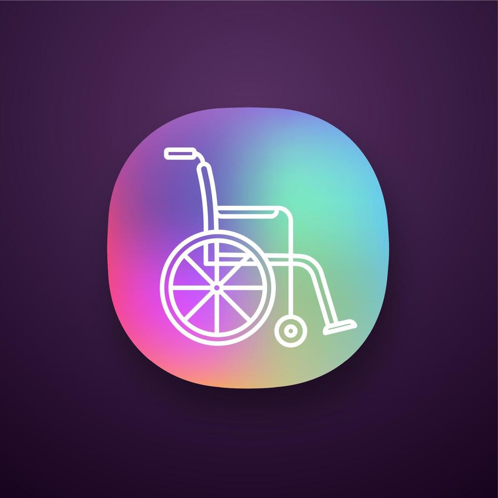 rolstoel app icoon. ongeldige stoel. rolstoel. ui ux-gebruikersinterface. onbekwaamheid. handicap uitrusting. mobiliteitshulpmiddel. web- of mobiele applicatie. vector geïsoleerde illustratie