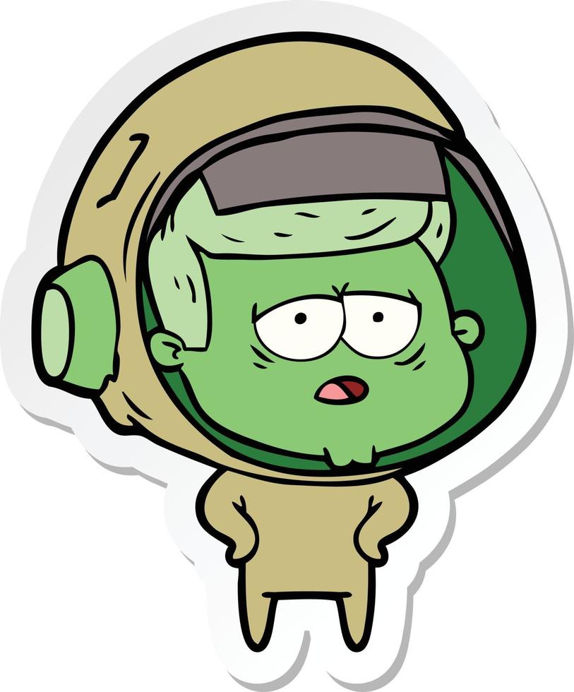 sticker van een cartoon vermoeide astronaut vector