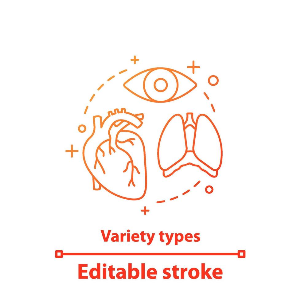 interne organen concept icoon. menselijke anatomie idee dunne lijn illustratie. geneeskunde en gezondheidszorg. longen, hart, oog. vector geïsoleerde overzichtstekening. bewerkbare streek