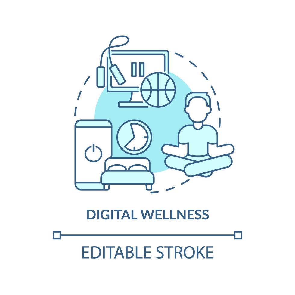 digitale wellness turquoise concept icoon. leven en sociale media. geestelijke gezondheid trend abstracte idee dunne lijn illustratie. geïsoleerde overzichtstekening. bewerkbare streek. vector