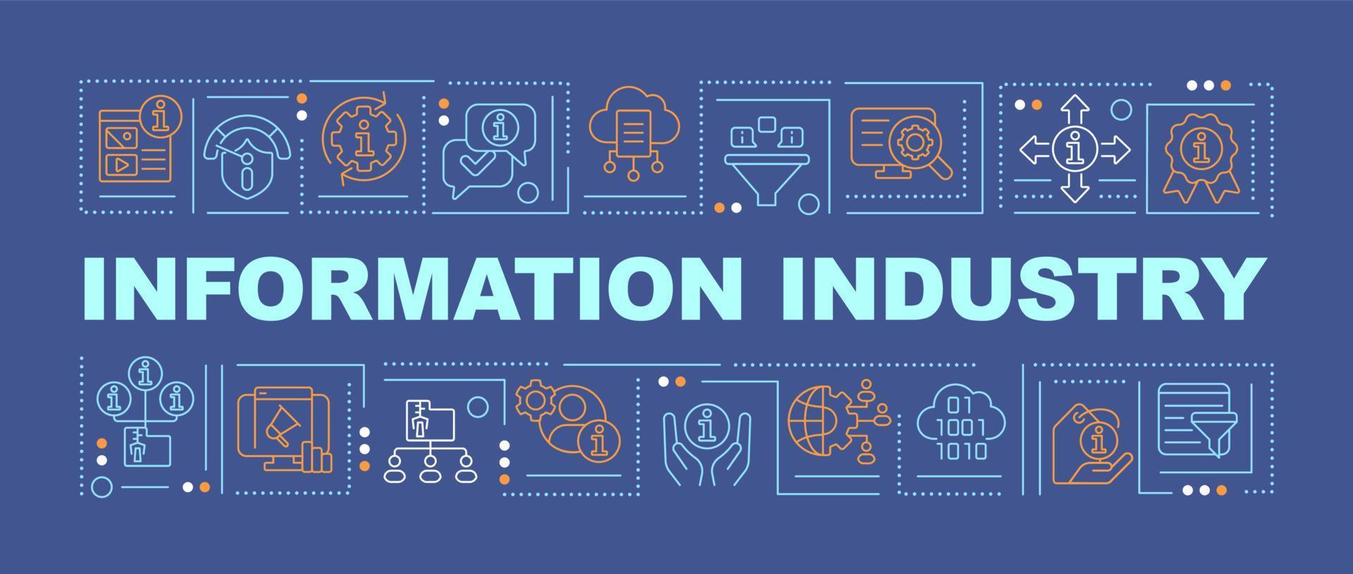 informatiesector woordconcepten donkerblauwe banner. data omzetten in product. infographics met pictogrammen op een achtergrond in kleur. geïsoleerde typografie. vectorillustratie met tekst. vector