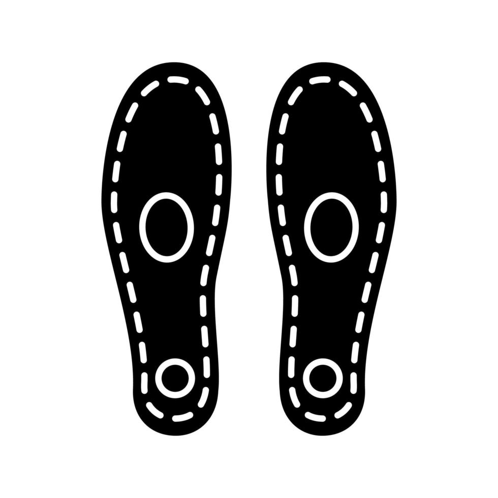 orthopedische inlegzolen glyph icoon. ondersteuning van de voetboog. orthopedische inlegzolen. silhouet symbool. schoen pads. platvoet behandeling. negatieve ruimte. vector geïsoleerde illustratie