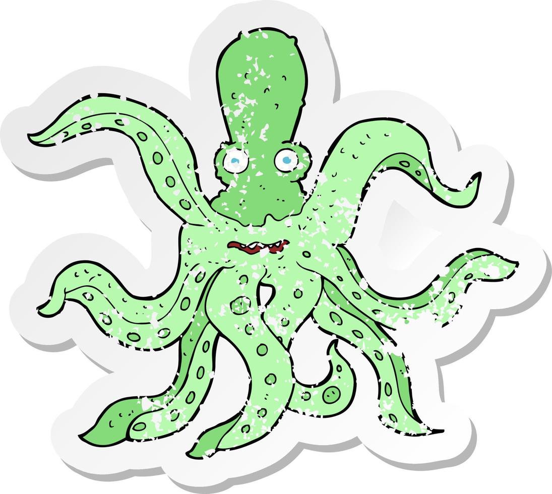 retro noodlijdende sticker van een cartoon gigantische octopus vector