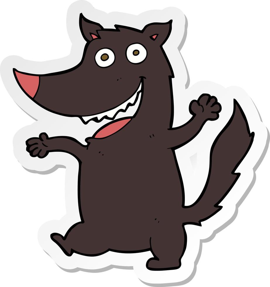 sticker van een cartoon gelukkige wolf vector