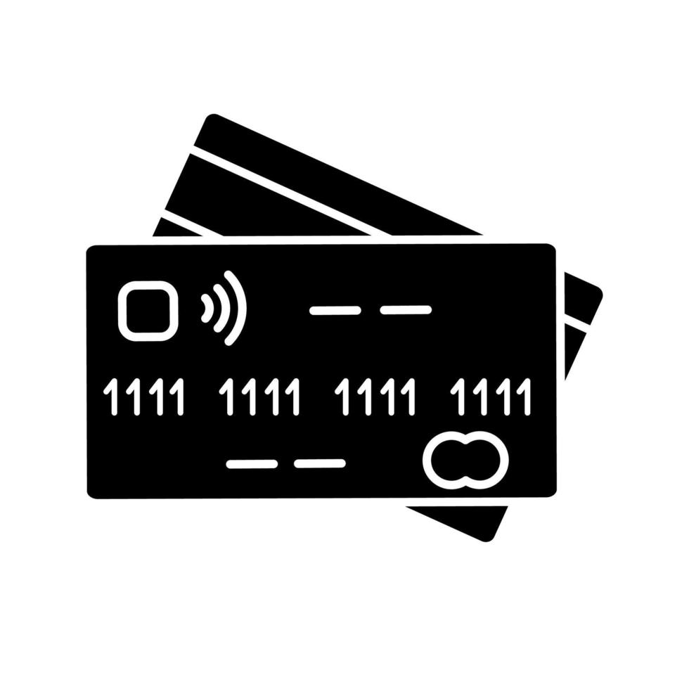 nfc creditcard glyph-pictogram. contant betalen. e-betaling. silhouet symbool. negatieve ruimte. vector geïsoleerde illustratie