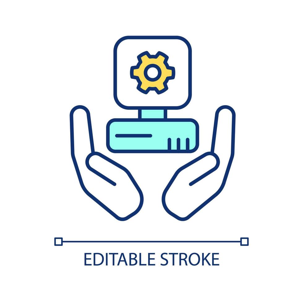 ondersteuning van technologische ontwikkeling RGB-kleurenpictogram. computergebruik en virtuele database. iot-systeem. geïsoleerde vectorillustratie. eenvoudige gevulde lijntekening. bewerkbare streek. vector