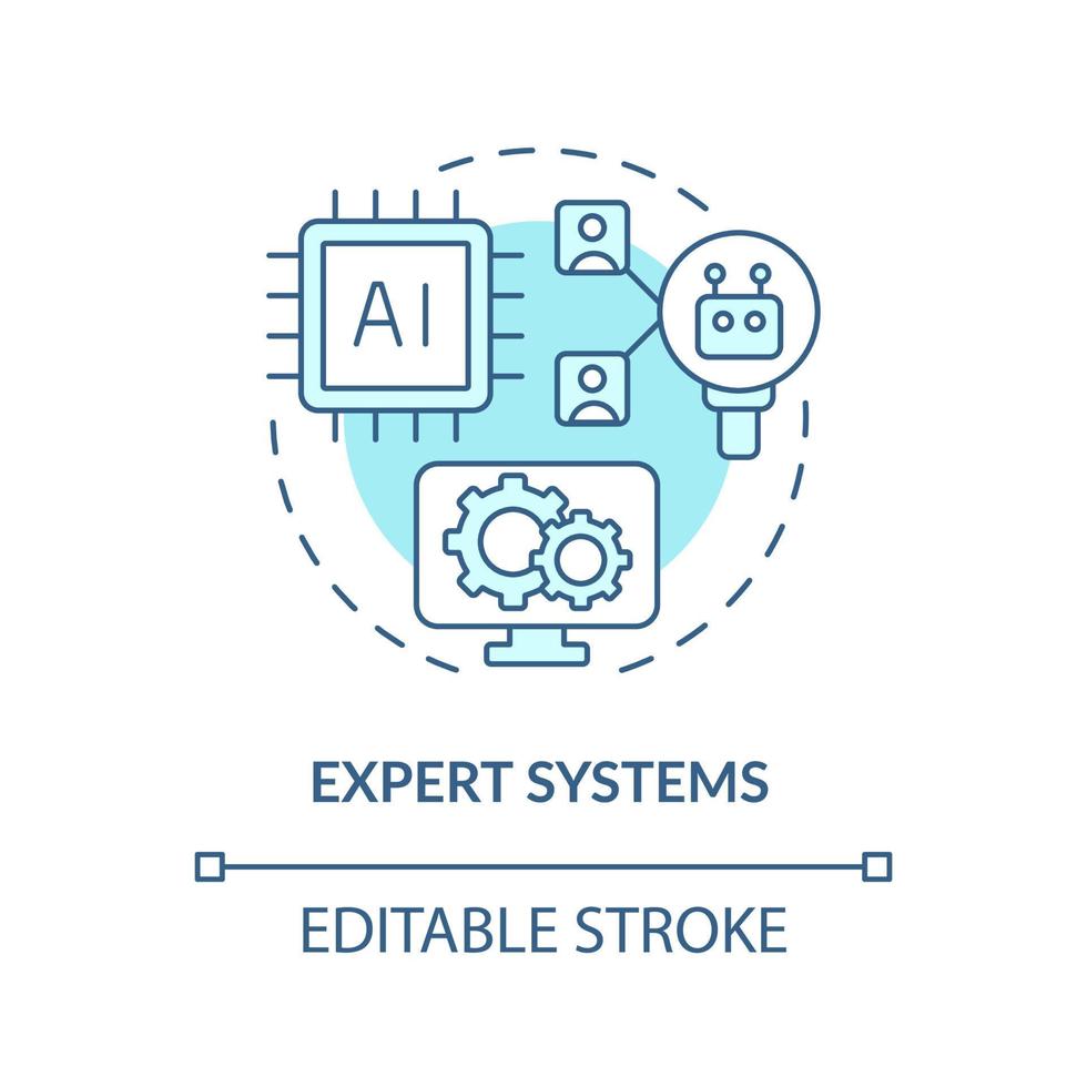 expert systemen turquoise concept icoon. informatiesystemen soort abstracte idee dunne lijn illustratie. ai methode. geïsoleerde overzichtstekening. bewerkbare streek. vector