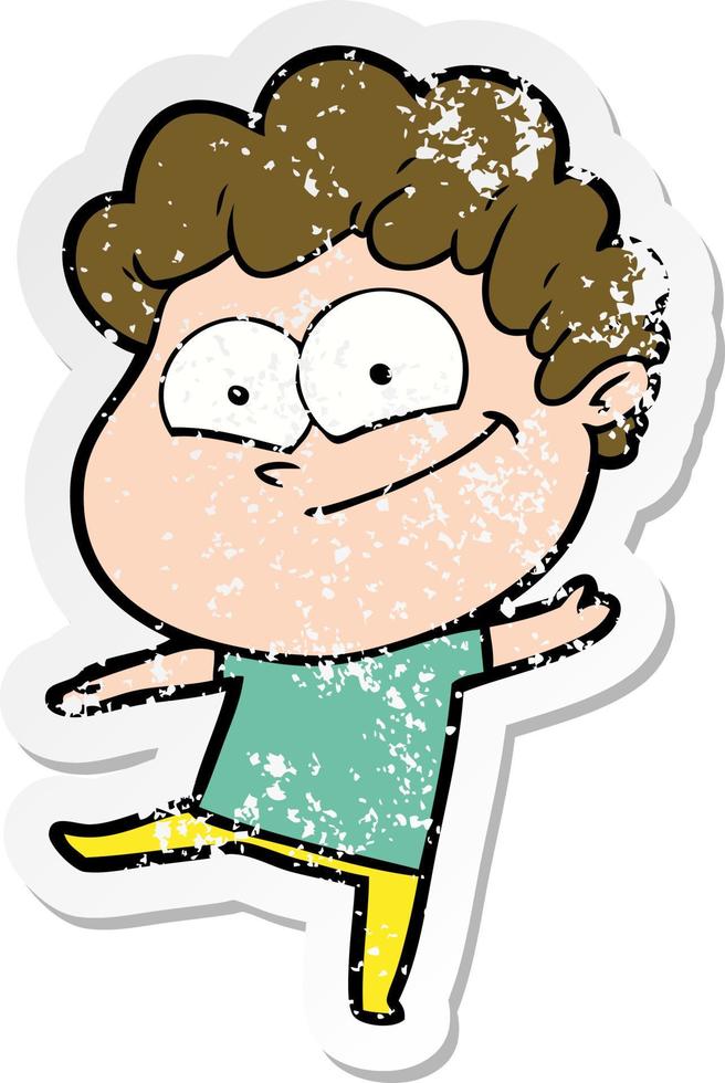 verontruste sticker van een cartoon gelukkige man vector