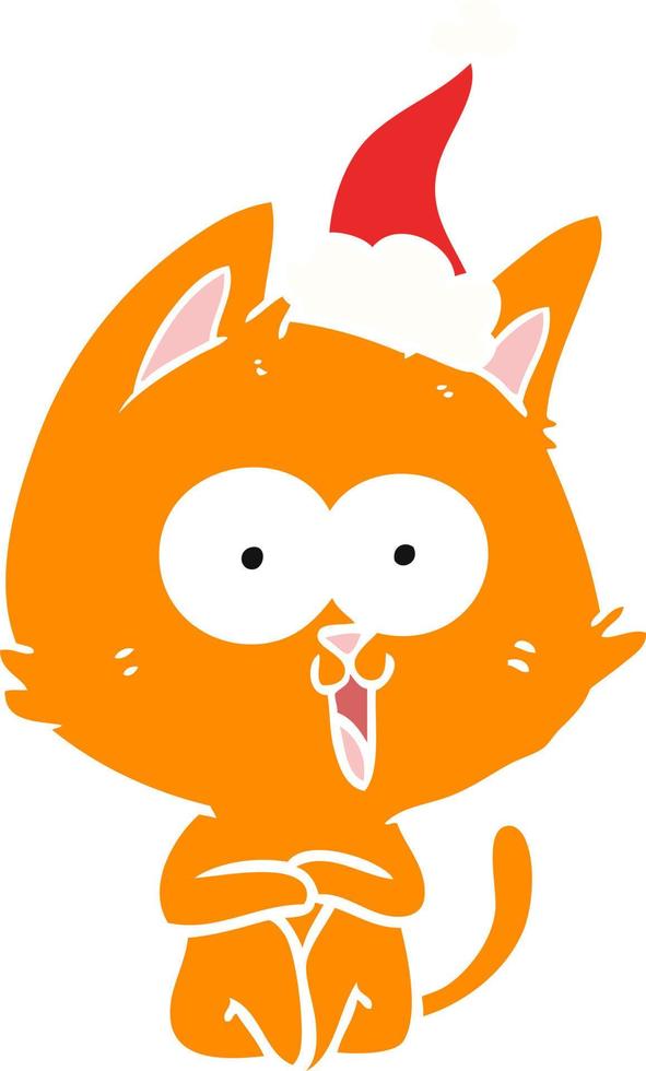 grappige egale kleurenillustratie van een kat die een kerstmuts draagt vector