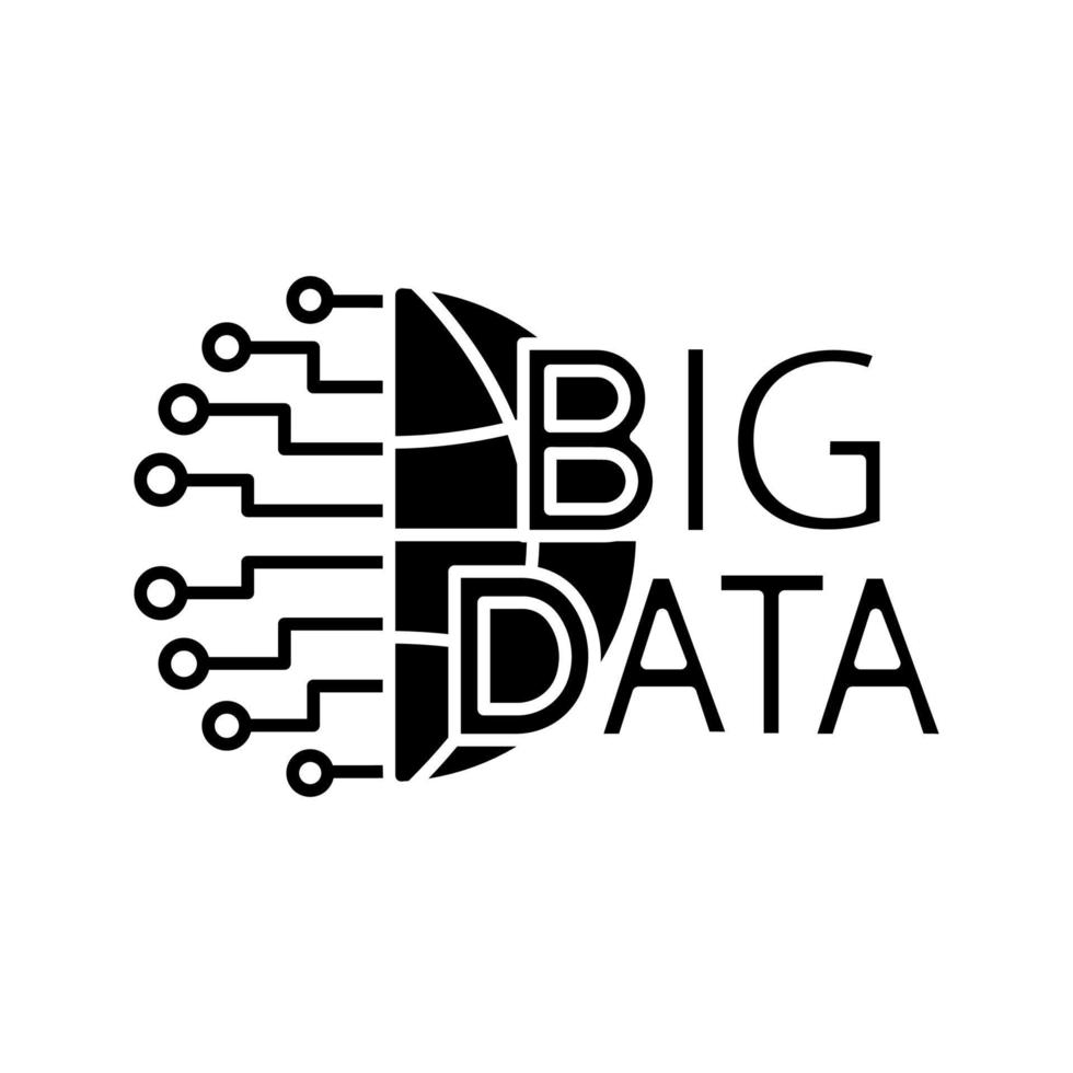 big data glyph-pictogram. silhouet symbool. cloud computing. databank. kunstmatige intelligentie. cloud netwerk. negatieve ruimte. vector geïsoleerde illustratie