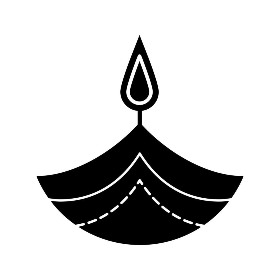 diya glyph-pictogram. silhouet symbool. islamitische olielamp. divali. licht festival. brandende kom olielamp. negatieve ruimte. vector geïsoleerde illustratie