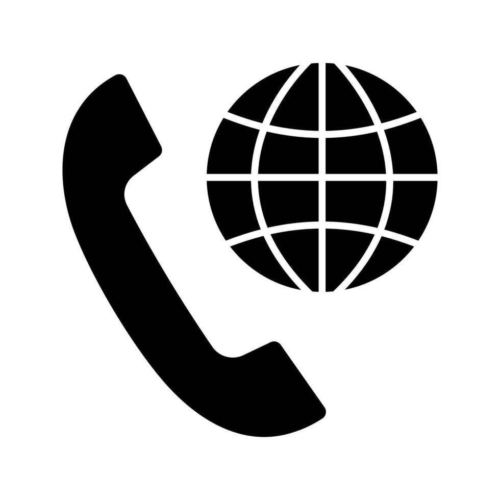 oproepen in het buitenland glyph-pictogram. internationale roaming. handset met wereldbol. silhouet symbool. negatieve ruimte. vector geïsoleerde illustratie