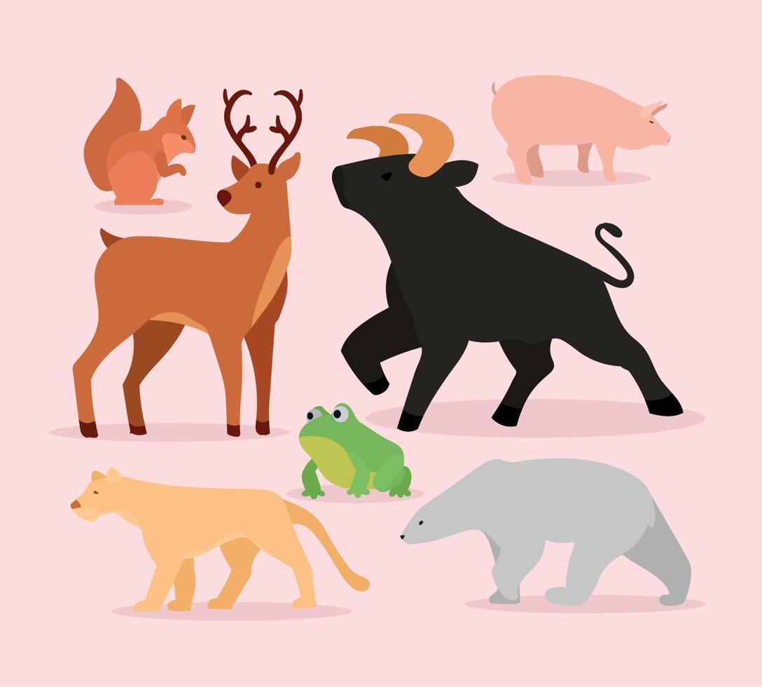 zeven wilde dieren iconen vector