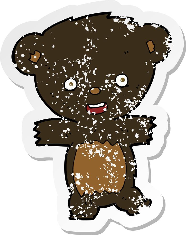 retro noodlijdende sticker van een cartoon teddy zwarte beer cub vector