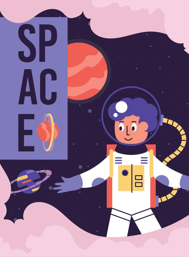 ruimtebelettering met astronaut vector