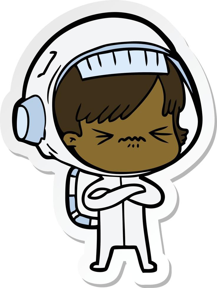 sticker van een cartoon-astronautvrouw vector