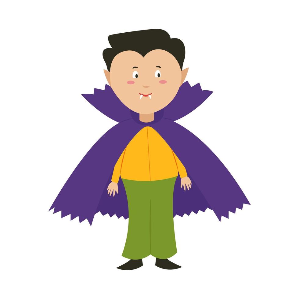 een jongen in een dracula-kostuum voor Halloween. vectorillustratie in vlakke stijl. verkleed kinderfeestje vector