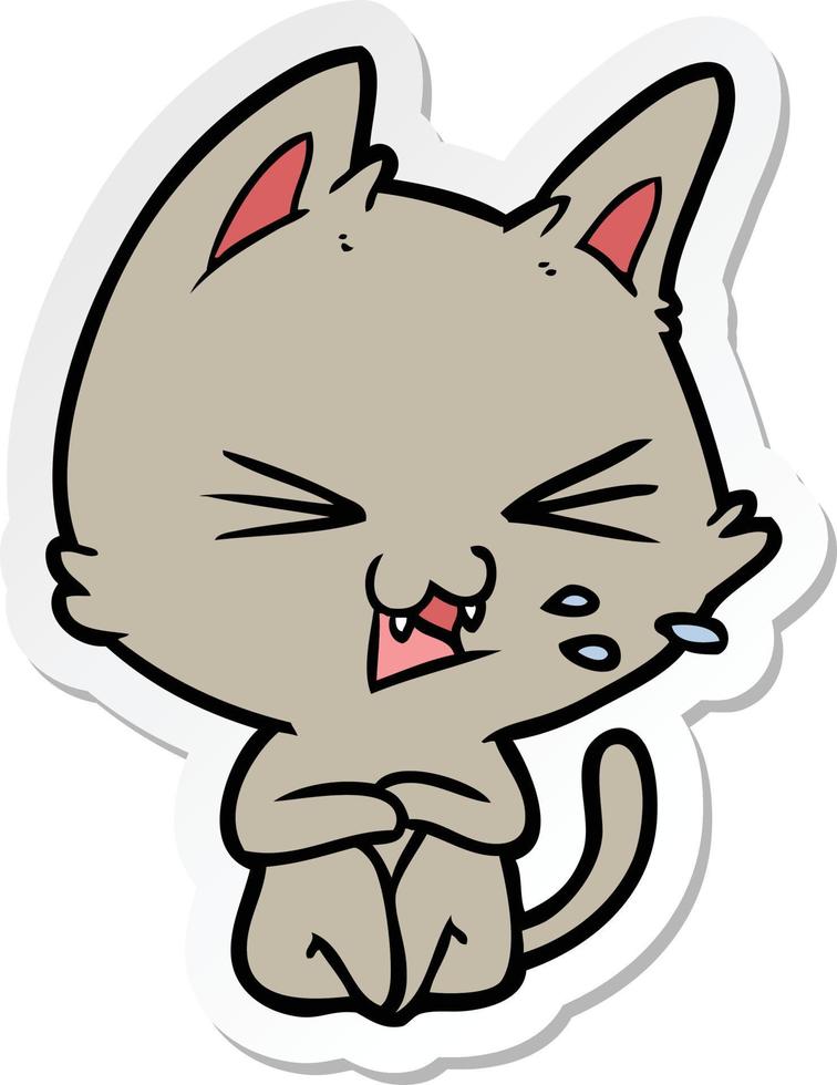 sticker van een cartoonkat die sist vector