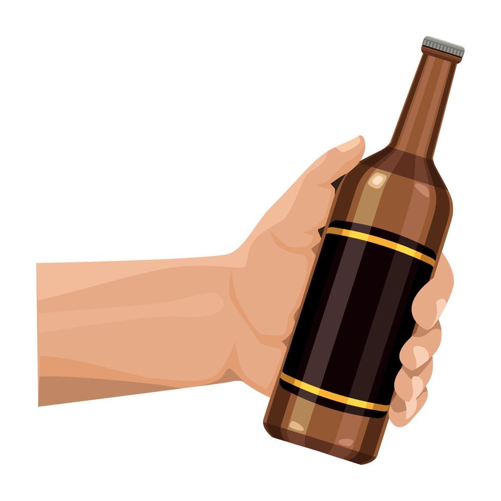 hand met bierfles vector