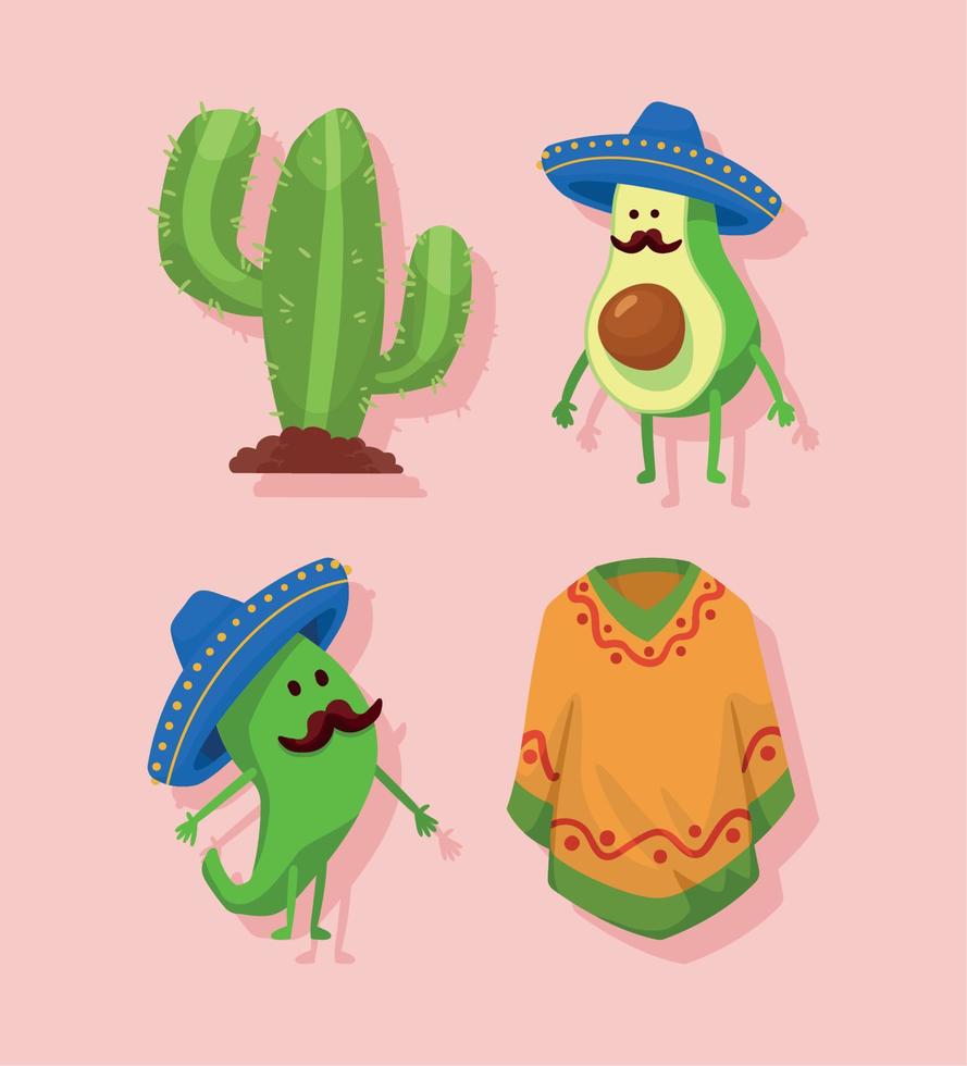 vier iconen van de Mexicaanse cultuur vector