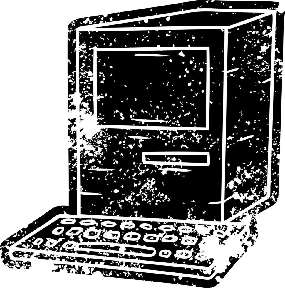 grunge icoon tekening van een computer en toetsenbord vector