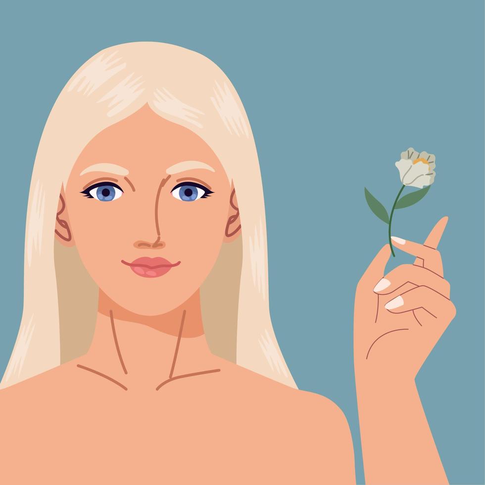 blonde vrouw met bloem vector
