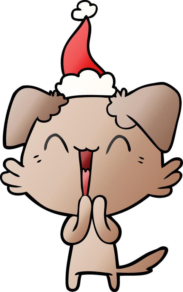 lachende kleine hond gradiënt cartoon van een dragende kerstmuts vector